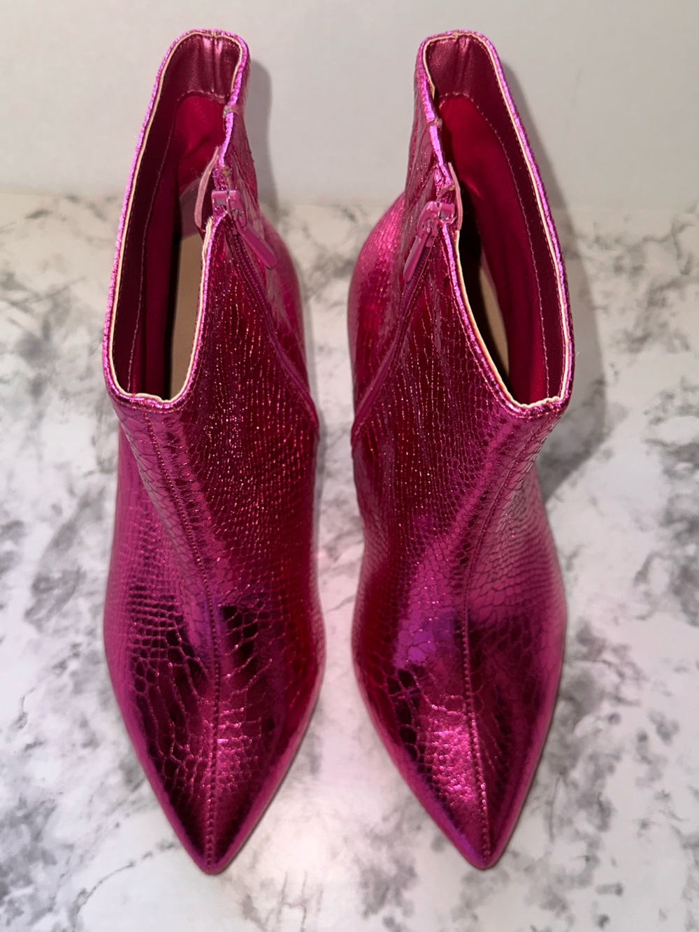 Torrid Pink Metallic Snakeskin Ankle Booties 9.5W Wide Width NWT